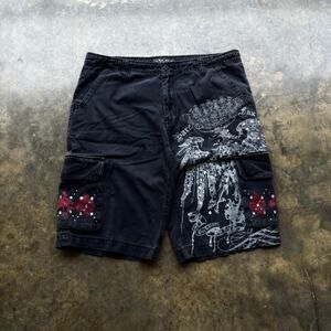 Crazy Y2K Faded‎ Black Cargo Shorts